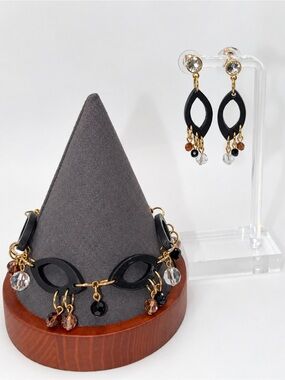 Swarovski Black, Clear & Brown Crystal Link bracelet and earrings set